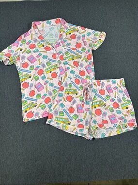 Jane Marie School Days Print Pajama Shorts Set Teacher Womens Large Pink Soft
